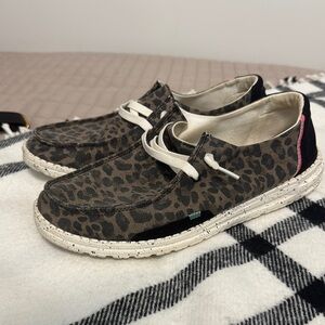 Hey Dude Leopard Print Shoes with White Laces